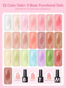 COSCELIA 26PCS Jelly Gel Nail Polish Set 22 Colors 7ML Translucent Gel Nail Polish With 3PCS No Wipe Base Top Coat Gel Crystal Clear Colors Semi-Permanent Nail Varnish Set Nail Art Starter Kit For Nail Beginner Manicure Salon Gifts - Nhiều màu - Xem 5