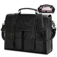 NEWHEY 17 Inch Men's Vintage Leather Messenger Bag, Magnetic Closure Large One Shoulder Laptop Briefcase For Office, Travel, College - Multicolor - View 4