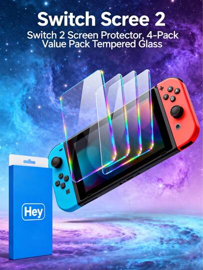 Switch 2 Tempered Glass Screen Protector 4-Pack, Maximum Protection From Scratches & Drops, HD Clear, 9H Hardness, Easy Install Kit Included, For Switch 2 2025