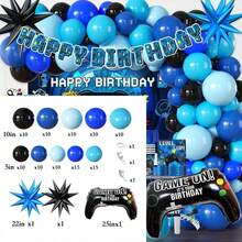 116 Stücke Video Spiel Themen Ballon Bogen Set, beinhaltet Spielcontroller, Explosions Stern Folienballons und schwarze, marineblau, hellblaue Latex Ballons. Geeignet für Geburtstagsfeiern, Partydekoration, Junggesellenabschied und Gaming Themen Partys. - Verschiedenfarbig - Übersicht 5