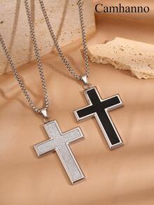 Camhanno 1条优雅奢华的不锈钢十字架项链，适合日常通勤，精致的设计为您的日常造型增添一丝尊贵气息。 - 銀色 - 查看 1