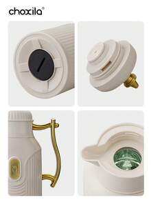 1pc Large-Capacity Insulated Kettle, Gold-Plated Style Teapot, Coffee Kettle, Hot Water Bottle, Press-Type Glass Inner Liner Insulated Flask