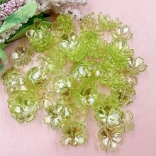 100PCS 14.7mm Acrylic Galsang Flower Loose Beads DIY Bracelets Necklace Earrings Handmade Material For Jewelry Making - màu xanh lá - Xem 2