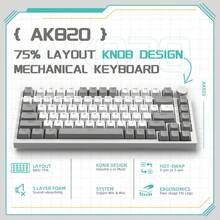 AJAZZ AK820 75% 布局有线机械游戏键盘，带音量旋钮、朝南 LED 背光、PBT 键帽、纯色背光热插拔机械键盘、符合人体工程学设计、可拆卸 USB-C 连接线，附赠拔键器 - AJAZZ 官方正品 - 查看 2