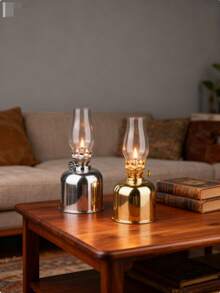 Glas-Öllampe mit original Glaskugel & Reflektor - Vintage Kohle/Öl Brennstoff für Notfälle, Camping oder Stromausfälle - nostalgische historische Leuchte - Verschiedenfarbig - Übersicht 2