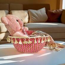 Handwoven Straw Flower Basket/Storage Basket. Can Be Used To Decorate Flower Pots, Store Toys, Clothes, Magazines And Other Miscellaneous Items. A Perfect Gift For Your Girlfriend, And Also An Ideal Choice For Flower Pot Decoration. - Multicolor - View 9