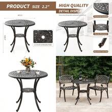 Mesa de comedor redonda de 31 pulgadas con agujero para paraguas mesa auxiliar de aluminio fundido para patio trasero jardín patio porcheOutdoor Dining Tables - Negro - Ver 1