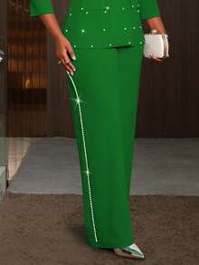 Women's Plus Size Green Pearl Beaded Wide Leg Pants Wedding Party Long Trousers Christmas - màu xanh lá - Xem 1