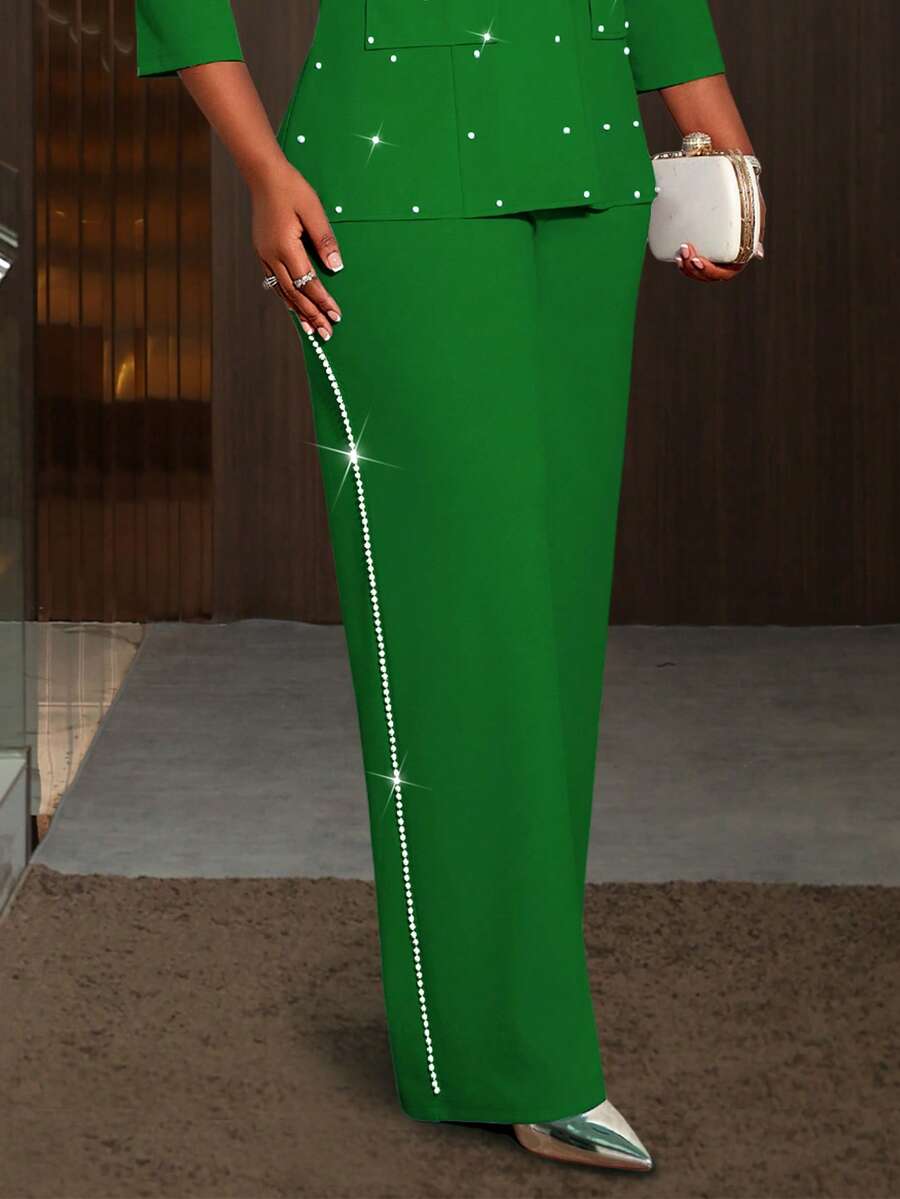 Women's Plus Size Green Pearl Beaded Wide Leg Pants Wedding Party Long Trousers Christmas - màu xanh lá - Xem 1