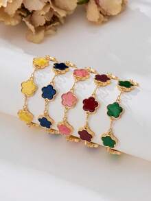 Set de 5 piezas Pulseras elegantes y clásicas con dijes de trébol de la suerte de colores vibrantes y alegres para mujeres, apilables y combinables - Multicolor - Ver 6