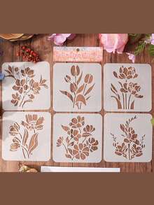 6pcs/Set Simple White PET Flower Outline Drawing Template DIY Flower Hollow Drawing Template Color Drawing Portable Drawing Template Tool - 18*13.8cm - View 8