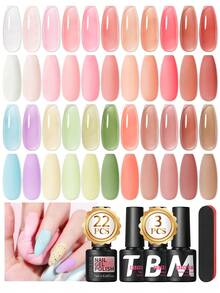 COSCELIA 26PCS Jelly Gel Nail Polish Set 22 Colors 7ML Translucent Gel Nail Polish With 3PCS No Wipe Base Top Coat Gel Crystal Clear Colors Semi-Permanent Nail Varnish Set Nail Art Starter Kit For Nail Beginner Manicure Salon Gifts - Nhiều màu - Xem 9