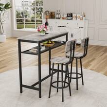 Conjunto de mesa de bar cuadrada gris para 2, juego de mesa de bar de 3 piezas ahorradora de espacio con 2 taburetes para la cocina, rincón de desayuno o sala de fiestas - Gris + MDF + 2 plazas - Ver 3
