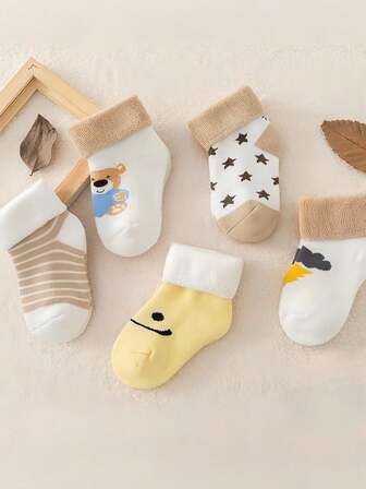 5 pares de calcetines térmicos forrados para bebé recién nacido, otoño/invierno