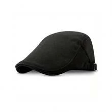 Adjustable Men's Cotton Beret Cap - Vintage Beret For Men Hand Washable, Easy Care Adjustable Casual Newsboy Hat - Black - View 2
