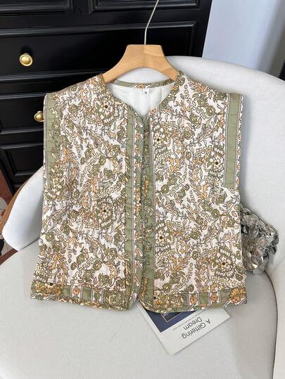 GMFP Women's Casual Elegant Fashion Loose Printed Vacation Style Quilted Sleeveless Cardigan Vest, Suitable For Spring/Summer, Mother's Day