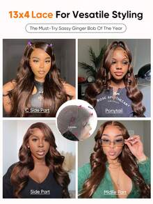 250% Chocolate Brown Body Wave Wig Human Hair Wigs 13X4 Lace Front Wig #4 Light Brown Long Body Wave T Part Lace Frontal Wig Pre Plucked Hairline Transparent Lace Frontal Wig Christmas Gifts For Women