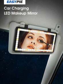 Easypie Selection 1Pc Car Sun Visor Vanity Mirror, Rechargeable Makeup Mirror With 3 Light Modes & 22LEDs - Dimmable Clip-On Rear View Sun-Shading Cosmetic Mirror With Touch On Screen, Universal For Car Truck SUV (Black)