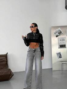 SQUALO Women's Blue Washed, Ripped, And Distressed Effect Jeans Street Style - Grey - View 6