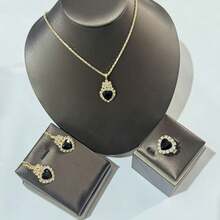 4-Piece Elegant Women's Jewelry Set, Rhinestone Heart-Shaped Multi-Color Pendant, Necklace, Earrings And Ring, Daily Gemstone Set - Multicolor - View 3