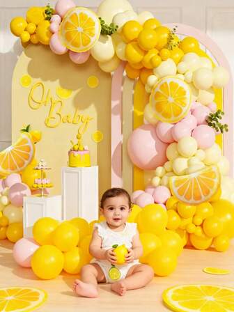 婴儿生日气球装饰套装，水果主题套装，男孩女孩生日背景装饰派对气球拱门，气球花环，生日气球派对装饰用品，婴儿派对装饰，一周岁生日装饰