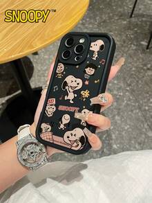SNOOPY A Cartoon Anime  Sky Eye Step Black Phone Case, Shockproof Tpu Material Phone Case Can Be Given As A Holiday Gift. It Is Suitable For Apple Phones, And The New Model Is Suitable For IPhone13/14/15/16/17Pro Max Phone Case - 彩色 - 查看 1