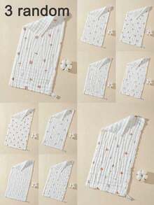 5/3条装随机婴儿纯棉六层纱布毛巾，新生儿浴巾，儿童面巾