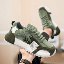 Men's Fashionable Lace Up Low Top Sneakers, Casual Comfortable Breathable Sports Running Shoes, Male All - Match Round Toe Shoes For Daily Wear - 綠色 - 查看 5