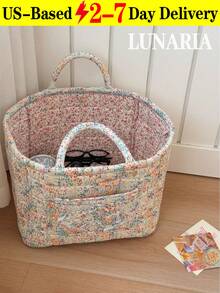 1Pc Floral Print Quilted Storage Basket Laundry Basket Large Capacity Portable Storage Bag Foldable Snack Basket With Handle For Women And Girls Cosmetic Storage Basket Toy Storage Basket Skincare Storage Basket Women Makeup Storage Multifunctional Storage Basket Cosmetic Organizer Home Decor Livingroom Bedroom Decor Bathroom Decor - 彩色 - 查看 14