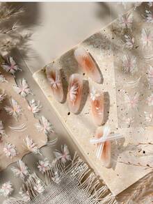 1pc Shiny Bow Ribbon Knot Pink & White Dreamy Glamorous Fashion Nail Art Self-Adhesive 5D Nail Sticker