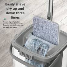 Hands-Free Flat Mop With Bucket - Suitable For Both Wet And Dry Cleaning, Perfect For Bedrooms, Kitchens, Living Rooms, And Bathrooms - Durable Plastic Household Floor Mop Tool. - Màu be - Xem 4