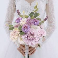 Artificial Flowers Combo Purple Flowers Mix Silk Flowers Dahlia Roses With Stems For DIY Wedding Bridal Bouquets Baby Shower Floral Arrangement Table Centerpieces Home Decorations.Gift - 紫色 - 查看 7