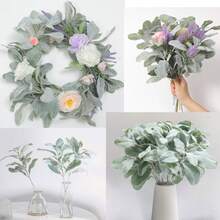 5 piezas de 36 cm Tallos artificiales con hojas de oreja de cordero con efecto aterciopelado para ramos de boda, arreglos florales, manualidades y decoración del hogar en estilo rústico y de granja - Multicolor - Ver 6