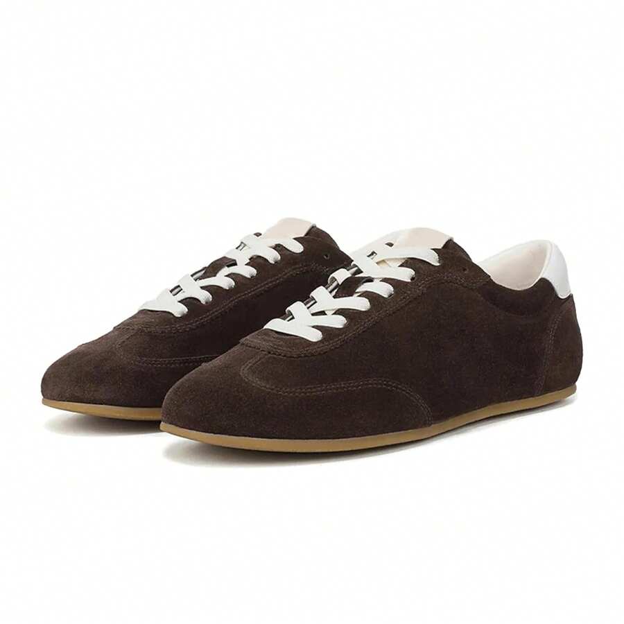Suede Sneakers For Women Comfortable Round Toe Non Slip Retro Athletic Sneaker Casual Lace-Up Walking Lightweight Tennis Shoes - màu nâu - Xem 1