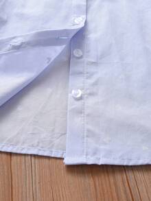 女童心形印花翻领短袖衬衫 - 淺藍色 - 查看 5