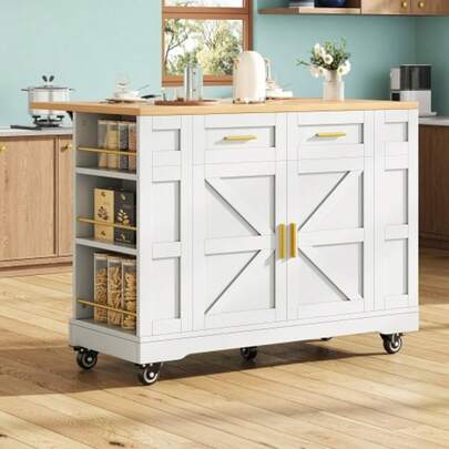 Moderne Kücheninsel, Küchenschrank, Buffetschrank, Speisewagen Mit Holzmaserung, Buffetschrank, Multifunktionale Esstisch Mit Speicherraum, Speisewagen Mit Stretchfunktionsschränken, White