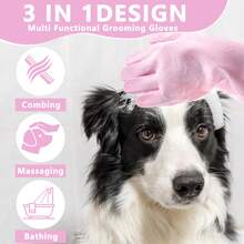 Pet Grooming Glove - High-Density Silicone Tooth Dog Bath Glove, Heat-Resistant Cat Deshedder, Enhanced Five-Finger Design For Bathing & Massaging Dogs & Cats (1 Pink Pair) - 粉色 - 查看 3