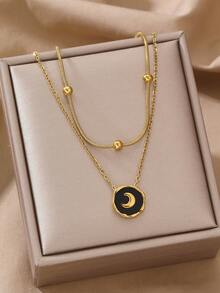 1pc Fashionable Luxury Stainless Steel Heart, Moon, Butterfly & Geometric Pendant Necklace, Versatile Daily Accessory Gift For Women