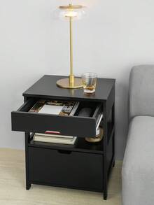 SoBuy FRG258 Side Table Bedside Table With 2 Drawers And 2 Shelves, W X H X D Approx.: 45 X 55 X 38 Cm - Black - View 1