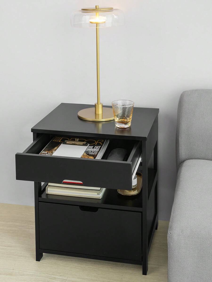 SoBuy FRG258 Side Table Bedside Table With 2 Drawers And 2 Shelves, W X H X D Approx.: 45 X 55 X 38 Cm - Black - View 1