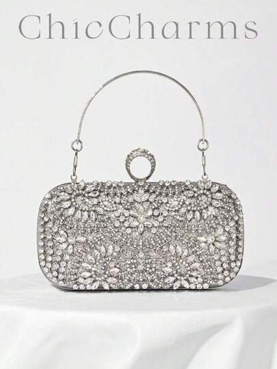 Rhinestone Decor Evening Clutch Bag, Party Handbag For Women, Perfect For Party Wedding Prom Dinner/Banquet, Matching With Holiday Party Dress Evening Dress & Sequin Dress, Perfectly Matching With Prom Accessories, Clutch Bag For Wedding ,Wedding , Wedding, Bags Ladies Elegant