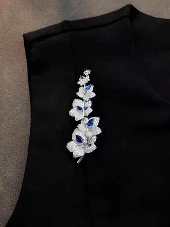 1pc Ivy Design Brooch With Rhinestone Embellishment, Luxury Jacket/Clothing Accessory