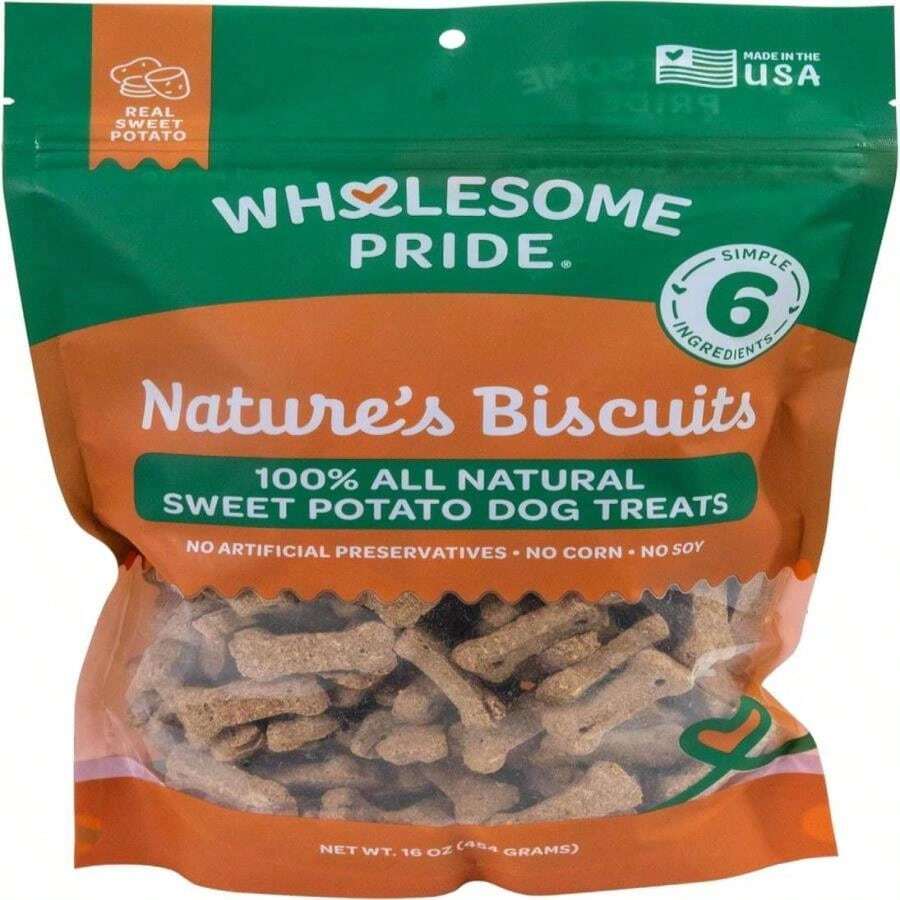 Wholesome Pride Natures Biscuits Pumpkin Dog Treats - Crunchy, Natural, Limitedu2011Ingredient, Grainu2011Inclusive Recipe With Fiberu2011Rich Pumpkin - Mini Boneu2011Shaped Treats - 16oz Bag - Màu B - Xem 1