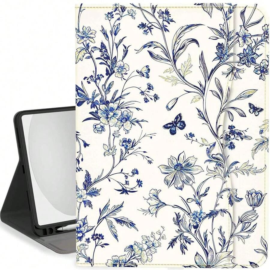 Case For IPad (A16) 11th Generation 11 Inch 2025, IPad 10th Generation Case 10.9 Inch 2022 Kickstand Auto Sleep Cover With Pencil Holder & Pocket, Blue Vintage Floral,BlueVintageFloral - 藍色復古花卉 - 查看 1