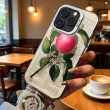 Funda de Teléfono Transparente de Manzana Roja con Hojas Verdes y Texto Impreso para iPhone 14 13 12 11 Pro Max  Galaxy S23 S22 S21 S20 Opción de Regalo Ideal para Todas las Temporadas - Plateado - Ver 6