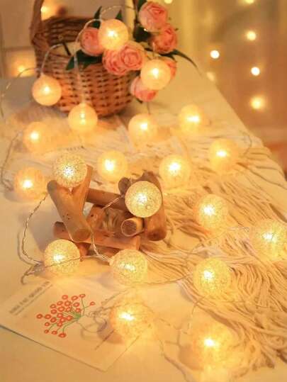 1 pieza Luces de cadena de bolas de algodón LED de 10/20 de 1,5 m/3 m, decoración de cuento de hadas onírica para habitación, dormitorio, sala de estar, boda, fiesta, cumpleaños, vacaciones, hogar [Pilas no incluidas]