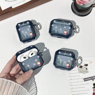 1pc Diamond TPU Soft Case Transparent Black Snowflake Christmas Tree Shockproof Earphone Case + Buckle Bluetooth Earphone Case Protector Compatible With Apple 1st/2nd/3rd/Pro/Pro 2nd Generation, Creative Design