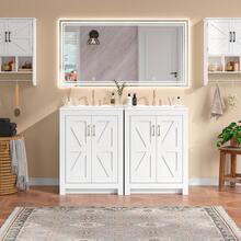 Vabches Bathroom Vanity With Sink Set,  24 Inch / 30 Inch Modern Bathroom Cabinet With Ceramic Basin & Doors, Freestanding Storage Cabinet With Adjustable Shelf, Vintage Vanity With Ceramic Sink, White - trắng - Xem 3