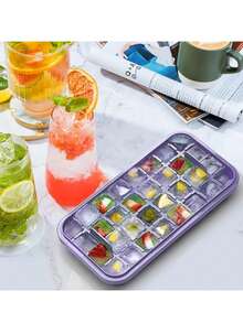 Cubitera Hielo con Tapa, Moldes de Cubitos, Moldes de Cubitos Hielo, Bandejas de Cubitos de Hielo, Reutilizable 32 Ice Cube Maker Tray Silicone, para Whisky, Cócteles - Morado - Ver 4