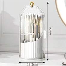 Rotating Makeup Brush Storage Container, Dressing Table Pen Holder, Lipstick Organizer, Dustproof Divided Desktop Makeup Storage Box, Skincare Product Rotating Makeup Brush Storage - Whitle - View 4
